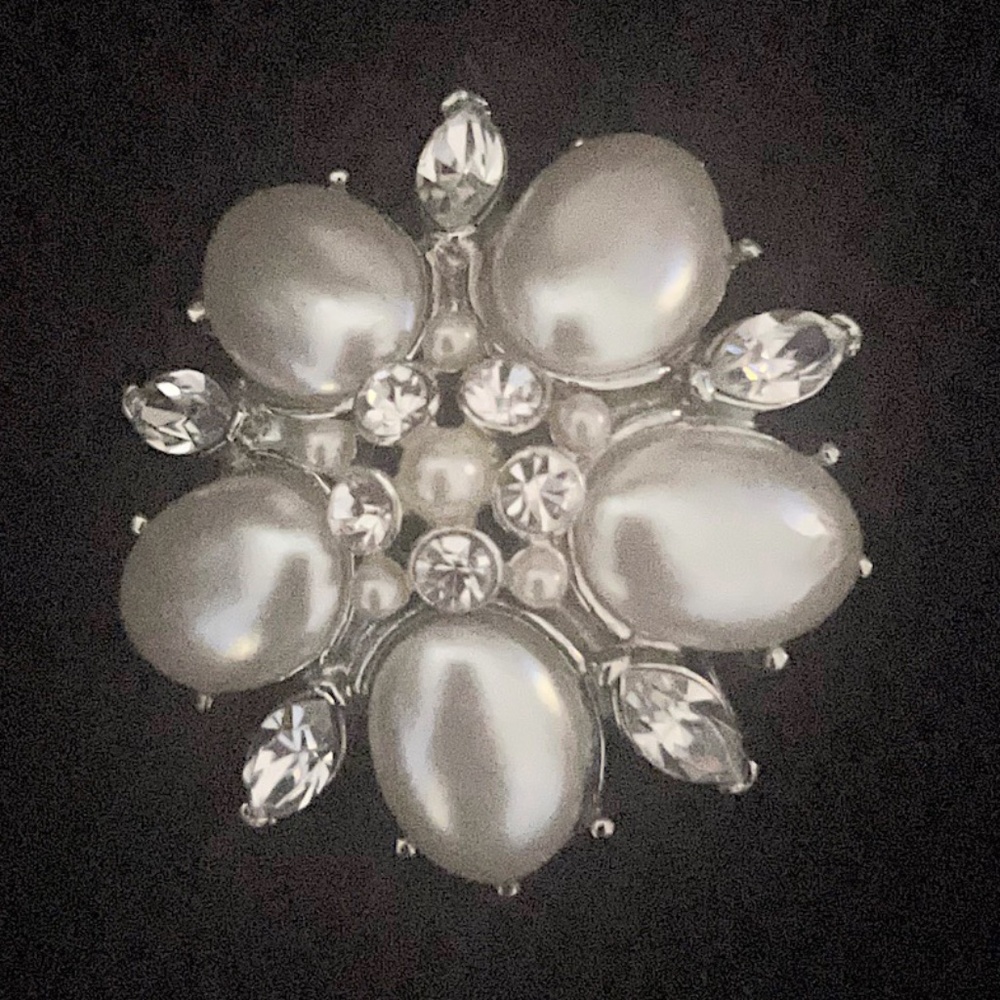 Anne Klein Faux Pearl & Rhinestone Brooch